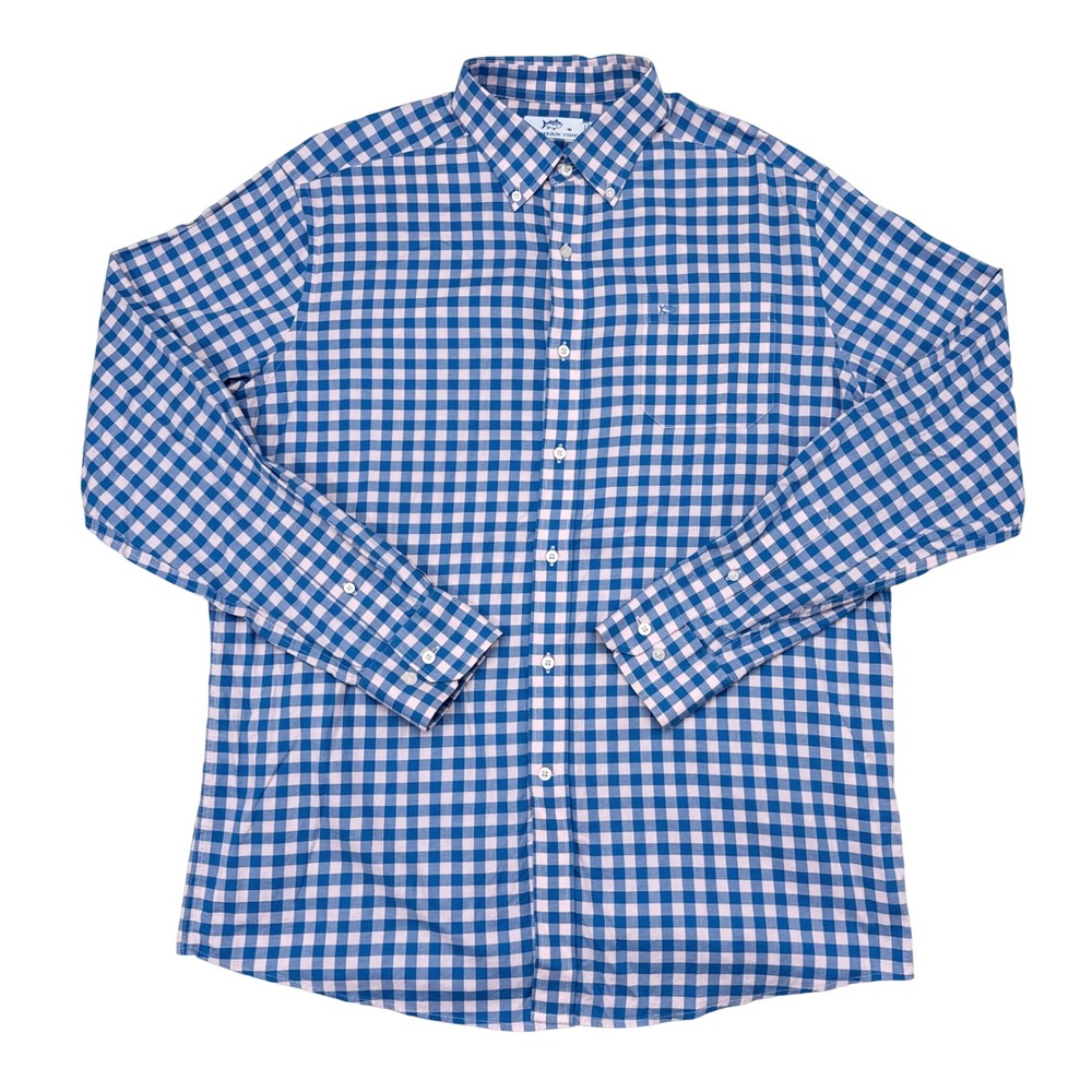 Southern Tide Shirt Mens Size Large Plaid Blue Pink Button Down Preppy Coastal